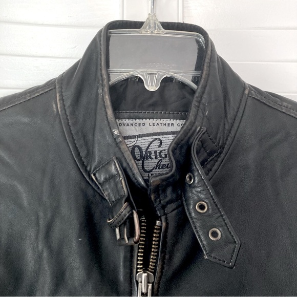 Chevignon Black Biker Distressed Soft Leather Motorcycle Jacket Sz M - Picture 9 of 13